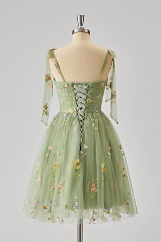Basgute Flower Embroidery Tulle Short Homecoming Dresses for Teens Mini Spaghetti Straps Formal Prom Evening Party Gown4