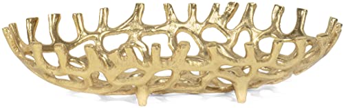 Red Co. 14” x 3” Large Decorative Oval Aluminum Golden Branch Reef Centerpiece Tray
