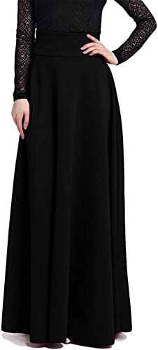 Womens Floor Length Skirt Elegant High Waist A-line Casual Vintage Solid Color Maxi Skirt2