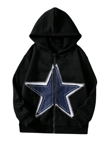 WDIRARA Boy's Star Graphic Hoodies Zip Up Long Sleeve Sweatshirts Hood Top