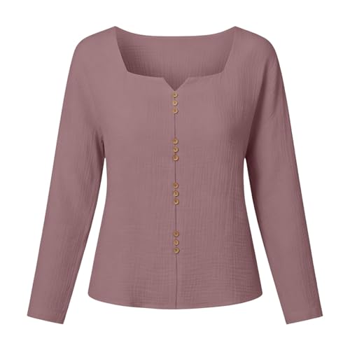 Long Sleeve Shirts for Women Cotton Button Tops Henley Slim Blouses — view 5