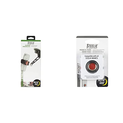 Nite Ize Original Steelie Freemount Windshield Kit & Original Steelie Magnetic Phone Socket Plus Additional Magnet for Larger Phones Using Steelie Phone Mounting Systems, Grey