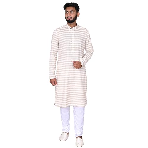RICHART white linen Cotton kurta for men, ethnic tradtional wear, cotton striped kurta pyjama, kurta men