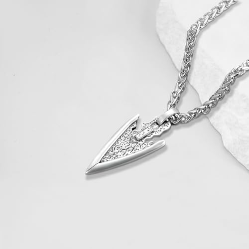 Arrowhead Necklace Sterling Silver Arrow Pendant Necklace Native American Jewelry for Men 22"+2" Chain3
