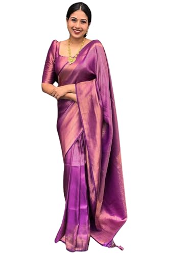 Image of SGF11 Women's Kanjivaram Soft Silk Saree With Blouse Piece