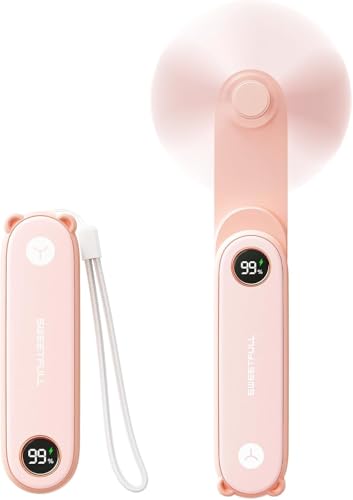 Image of SWEETFULL Portable Handheld Mini Fan with LED Display, 3-in-1 Personal Foldable USB Rechargeable Hand Held Fan & Flashlight for Travel, Lash Eyelash, Cute Small Pocket for Women, Girls