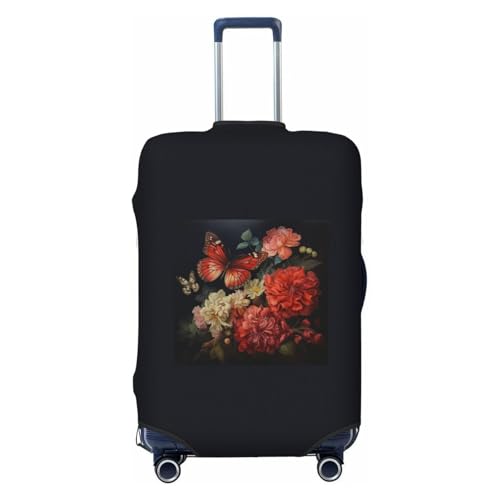 Housse valise anti-rayures extensible noire taille L fleurs papillons
