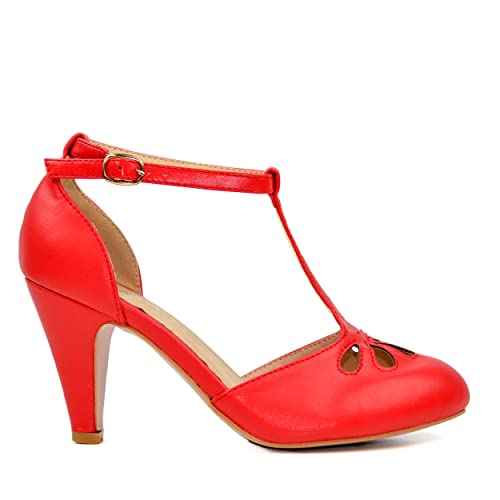 Chase & Chloe Women Mary Jane Oxford Pumps - Cute Low Kitten Heels - Retro Round Toe Shoe with Ankle Strap4