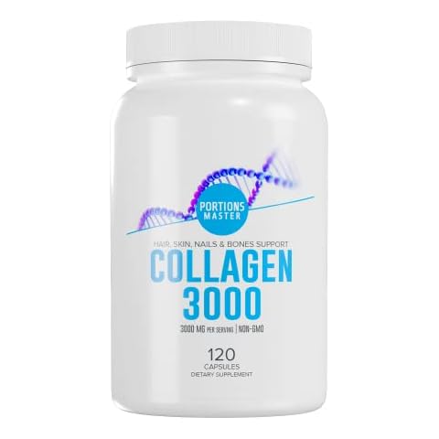 Portions Master Collagen 3000mg - 120 Capsules, Non GMO, Hair Skin, Nails & Bones Support Cover
