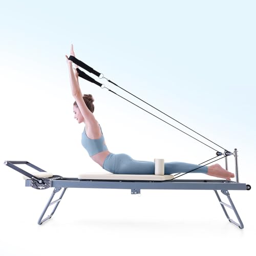 ARKANTOS Foldable Pilates Reformer, Pilates Machine, Pilates Equipment for Gym Workout and Home Use, Suitable for Intermediate and Beginners Users (White)