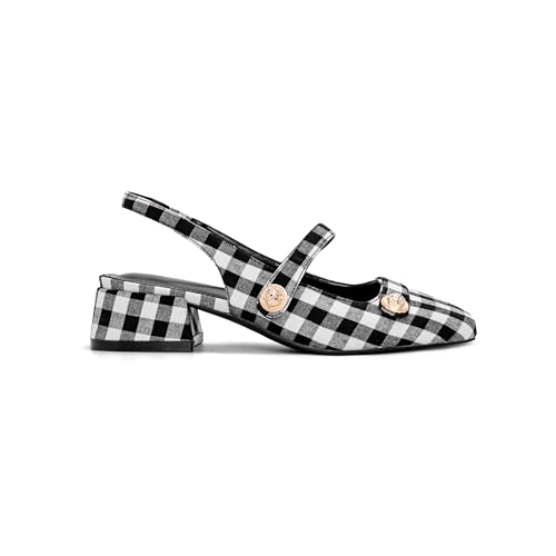Image of Slingback Mary Jane Heels for Women Low Block Heel Closed Square Toe Pump Shoes Heels Classic Daily Office Dressy Shoes