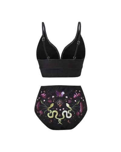 Women Bikini Set Two Piece High Waisted Tummy Control Bathing Swimsuit V Neck Witchy Celestial Floral Print Swimwear4