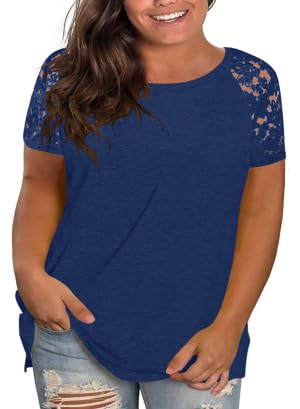 T-shirt bleu marine femme grande taille XL Haloumoning pour l'été