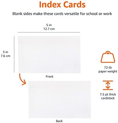 Amazon Basics Blank Index Cards, 1000 Count, 10 Pack of 100, White, 3" x 5"