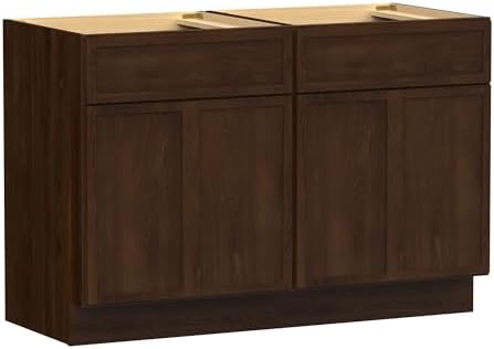 Vanity Art 48 Inch Bathroom Vanity Base Cabinet Double Sink Top (Without Sink), Soft Closing Door, Storage Unassembled Cabinet, Brown, 2ea 24 Inch Cabinet Combo