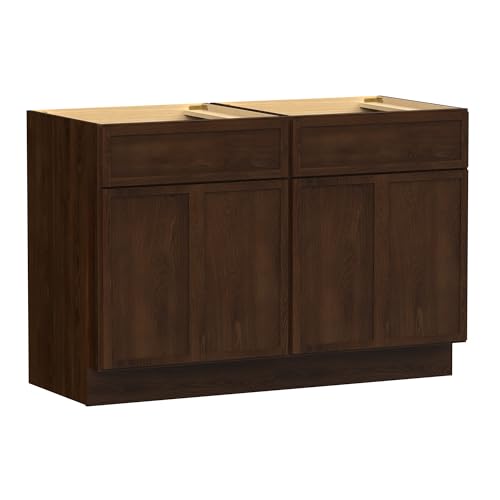 Vanity Art 48 Inch Bathroom Vanity Base Cabinet Double Sink Top (Without Sink), Soft Closing Door, Storage Unassembled Cabinet, Brown, 2ea 24 Inch Cabinet Combo