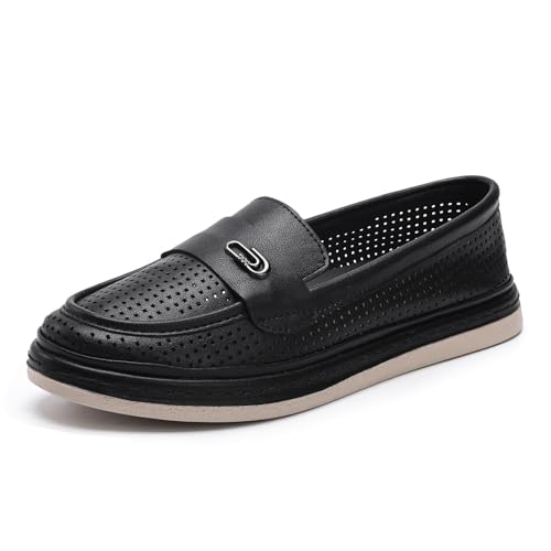 hikwuz Comfort Slip-On Fashion Sneakers for Women – Breathable Perforated Casual Walking Shoes, Lightweight Flexible Soft Sole Comfortable Shoes, Non-Slip Everyday Shoes for Summer Work, Travel & All-Day Wear