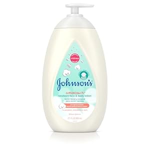 Johnson’s CottonTouch Newborn Baby Face and Body Lotion, Hypoallergenic Moisturization for Baby’s Skin, Made with Real Cotton, Paraben-Free, Sulfate-Free, Dye-Free, 27.1 fl. oz