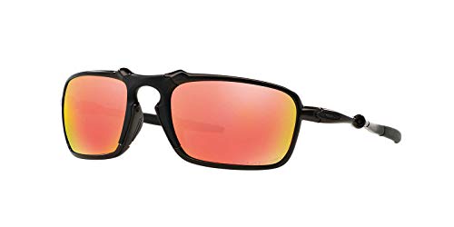 Oakley Men's OO6020 Badman Rectangular Sunglasses, Dark Carbon/Ruby Iridium Polarized, 60 mm
