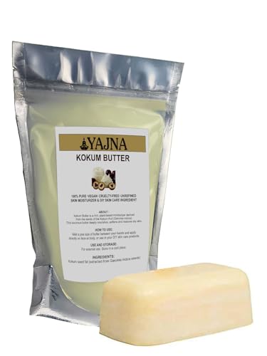 Yajna Organic Raw Kokum Butter 100% Pure,Natural & Unrefined| Skin Moisturizer For Face, Body & Hair| 1 LBS/450 GM Ivory/White Grade A | DIY Creams, Balms, Lotions, Soaps| Moisturizes Dry Skin
