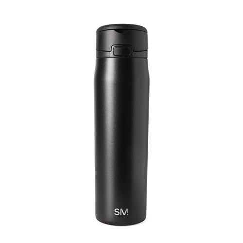 Image of Simple Modern Water Bottle with Straw & Handle | 24oz | Black | Mesa Loop Insulated Water Bottle for School, Sports, Travel | Leak Proof, Stainless Steel | Midnight Black