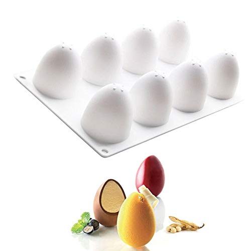 Silicone Easter Egg Mold, 8-Cavity Oval Shape for Cake Decorating, Chocolate, Candy, Jello, Baking Muffins, Bread and More