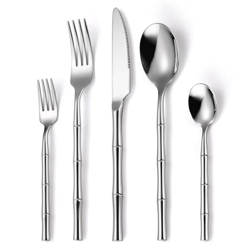 20 Pieces Bamboo Design Flatware Set for 4