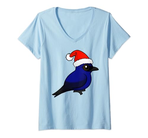 Cute Purple Martin Santa Claus Birdorable Christmas Bird V-Neck T-Shirt