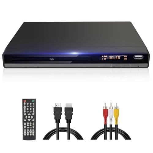 DVD-168 Kompakt HD DVD Player für TV HDMI AV Ausgang mit Kabel Enthalten, 1080P DVD-CD-Player mit USB Eingang, Alle Regionen Frei, Fehler Korrektur, Integriertes PAL NTSC-System