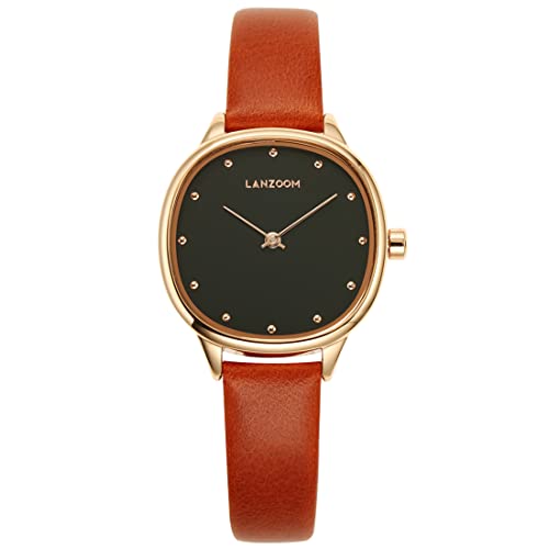Montre pour femme rétro LANZOOM bracelet en cuir montre noire cadran givré tendance
