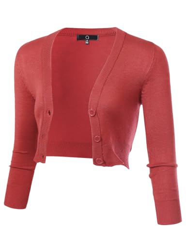 Image of Allsense Women's Cropped Bolero Shrug Cardigan | 3 /4 Sleeve, Button Down, Lightweight Knit Sweater