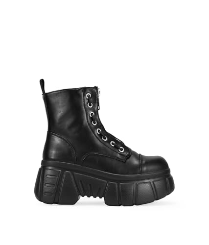 Bottes militaires en cuir végétalien noir avec semelle piste 7 cm et zip BOSANOVA