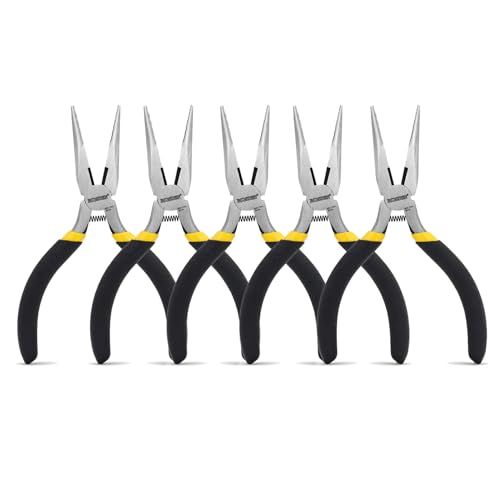 BOOSDEN Spitzzangen Set, 5 Stücke, 127mm, Lang, Mini, Elektronik-Spitzzange, Flachrundzange Mit Schneide, Rundzange für Schmuck