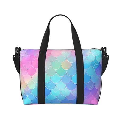 Rainbow Fish Scales Travel Duffel Bag Colorful Mermaid Tail Carry On Tote Bag for Women Large Shoulder Weekender Overnight Bag Sports Gym Bag