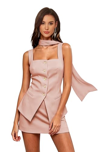 2 Piece Sets for Women Square Neck Summer Business Outfits