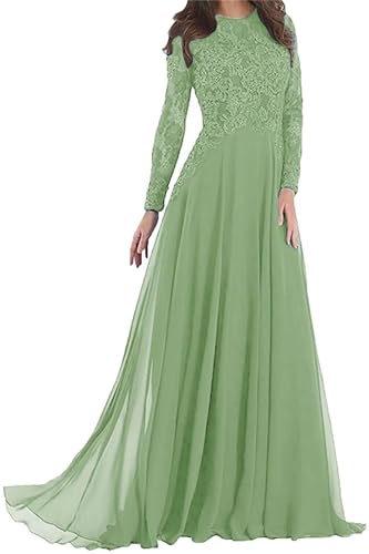 Sincemeet Spitzenkleider für die Brautmutter Formelle Abendkleider mit Langen Ärmeln A-line Chiffon Abschlussballkleider
