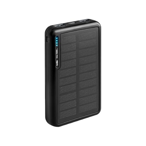 SBS Solar PowerBank, 10.000mAh, Power Bank con Pannello Solare, Ricarica Rapida, Intelligent Charge (IC), LED di Carica, 1x USB-C, 2x USB-A, Caricabatterie Portatile da Viaggio, Design Compatto, Nero