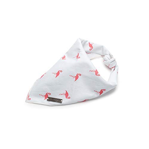 Lily Anne Boutique Dog Flamingo Bandana - Pink Watercolor Flamingo Dog Bandana with White Trim - Soft Breathable Cotton Fabric - Available in Small or Large - Dog Bandanas (Small) …