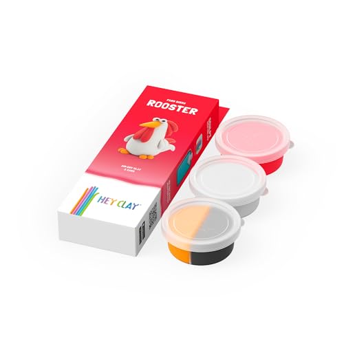 Image of HEY CLAY Modelling Air-Dry Clay with Fun Interactive App - Non-Toxic, Non-Stick Modeling Clay Crafts Set for Kids Ages 3 to 8-3 cans (Farm Birds: Rooster)