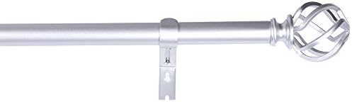 DAINTIER Curtain Rod in Silver with Twist Cage Finial 72-144 Inch
