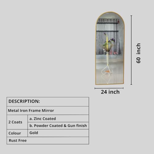 Image of Modern Elegance Semi Circle Wall-Mounted Mirror Metal Framed Wall Mirror Bathroom Mirror Living Room Mirror Home Decor Mirror 24 x 60 Inches Color Golden MF 93