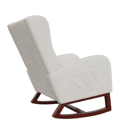 Miniatura 9 de Aonyaybm Silla Mecedora Escandinava, Sillón De Lactancia, Silla De Ocio Y Descanso De Tela Con Patas De Madera Y Metal Para Salón, Dormitorio Beige-A - Con Descanso - Patas