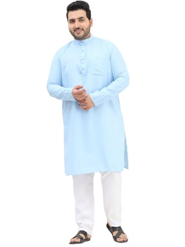 Sojanya Plus (Since 1958) Men's Cotton Blue Kurta & White Pyjama