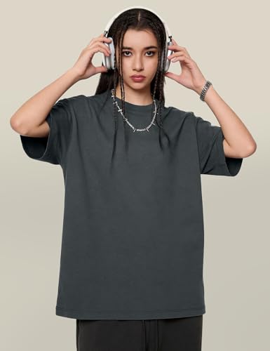 Image of Ogfao Mens Oversized T-Shirts Heavyweight Unisex Cotton T Shirts Baggy Loose Fit Basic Tees Plain Tshirts