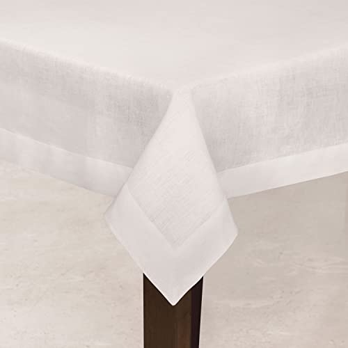 D'moksha Homes White Tablecloth - 60 X 132 Inch, 100% Pure Linen Tablecloth 132 Inches Long, Machine Washable, Rectangular Tablecloth Indoor Or Outdoor Tablecloth, Spring Summer Tablecovers #TOP1