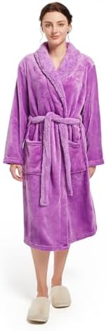 Shawl Collar Robe for Women, Soft Warm Fleece Lightweight Bathrobe for Women