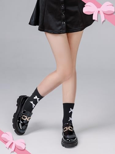 6 Pairs Women's Crew Socks with Bow Cute Ankle Cotton Black White Gray Socks for Women4
