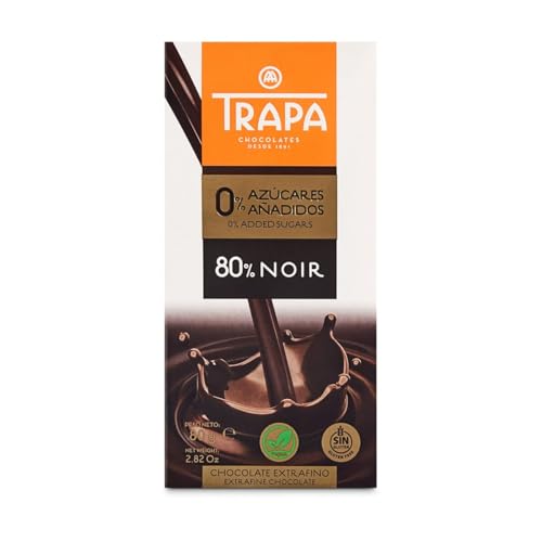 TRAPA chocolate extrafino 80% Noir 0% azúcares añadidos tableta 80 gr