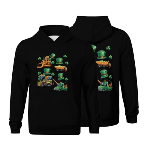 Kids Funny Irish Construction Truck Crane St Patricks Day Boys Girls Lightweight Kangaroo Pocket Fleece Hoodies