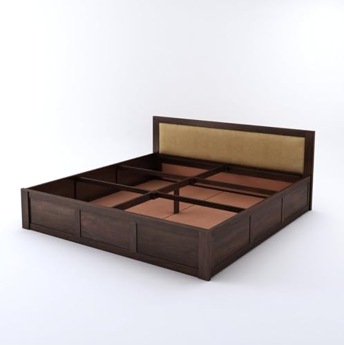 Image of Sheesham Wood Queen Size Bed with Box Storage for Bedroom Living Room Home Hotel Bed with Headboard Pannel | Wooden Double Bed Cot Palang Furniture (Walnut Finish) - 1 Year Warranty